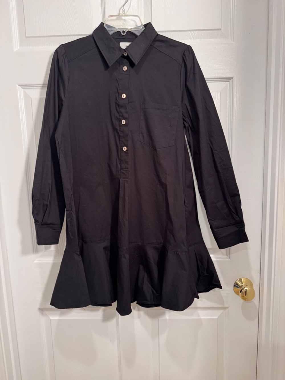 Tuckernuck New, no tag. Black Long-Sleeve Ruffle-Hem Shirt Dress with Pockets
